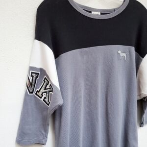 PINK Victoria's Secret Gray ColorBlock Bling Long Sleeve  L
